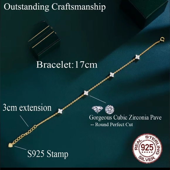 925 Sterling Silver Gold Four-Leaf Clover Bracelet – Lucky Charm - Picture 5 of 8